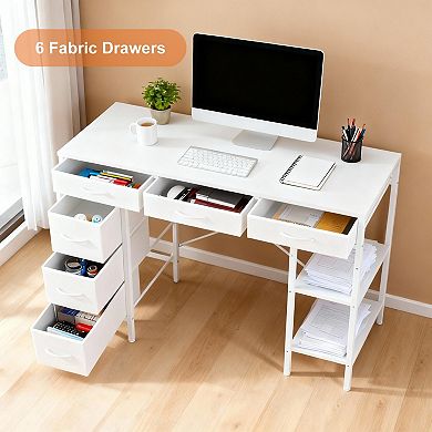 YIORTWO Computer Desk with 6 Drawers, Writing Desk with Storage Shelves