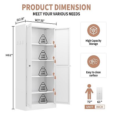 VIYET 61" Metal Kitchen Pantry Cabinet - Heavy Duty Storage with 4 Adjustable 110lb-Capacity Shelves