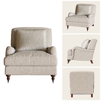 Mid-Century Chenille Accent Chair, Upholstered Single Sofa with Wood Legs & Metal Casters
