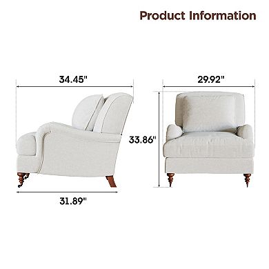 Mid-Century Chenille Accent Chair, Upholstered Single Sofa with Wood Legs & Metal Casters