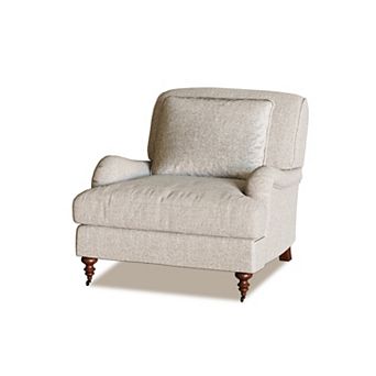 Mid-Century Chenille Accent Chair, Upholstered Single Sofa with Wood Legs & Metal Casters