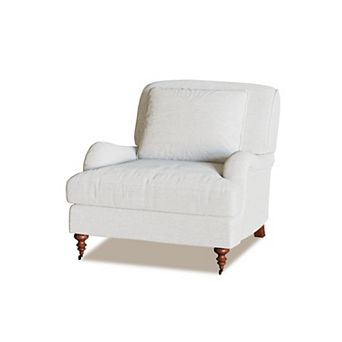 Mid-Century Chenille Accent Chair, Upholstered Single Sofa with Wood Legs & Metal Casters