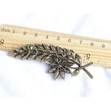 Antique Inspired Emerald Peridot Green Crystal Christmas Holly Leaf Flower Tree Brooch Pin