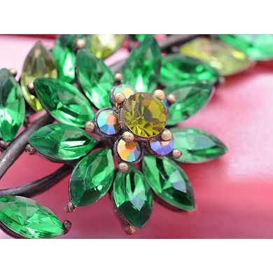 Antique Inspired Emerald Peridot Green Crystal Christmas Holly Leaf Flower Tree Brooch Pin