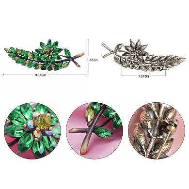 Antique Inspired Emerald Peridot Green Crystal Christmas Holly Leaf Flower Tree Brooch Pin