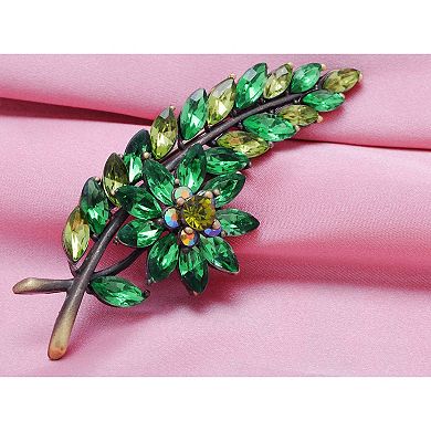 Antique Inspired Emerald Peridot Green Crystal Christmas Holly Leaf Flower Tree Brooch Pin