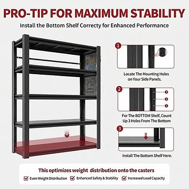 VIYET 78"H Metal Garage Shelving with Pegboard - 5-Tier 2000LBS Heavy Duty Adjustable Storage Rack