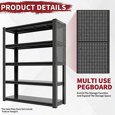 VIYET 78"H Metal Garage Shelving with Pegboard - 5-Tier 2000LBS Heavy Duty Adjustable Storage Rack