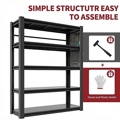 VIYET 78"H Metal Garage Shelving with Pegboard - 5-Tier 2000LBS Heavy Duty Adjustable Storage Rack