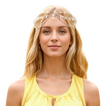 Headpiece Multi-layered Rhinestone Faux Pearls Head Chain Silver Tone 1 pc