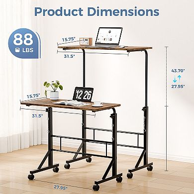 YIORTWO Adjustable Standing Desk with Wheels, Mobile Office Desk for Treadmill