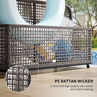 Rattan Storage Cart with Wheels and Basket for Patio or Poolside