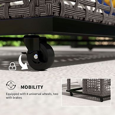 Rattan Storage Cart with Wheels and Basket for Patio or Poolside