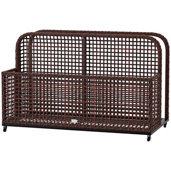 Rattan Storage Cart with Wheels and Basket for Patio or Poolside