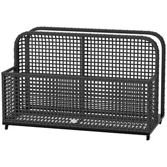 Rattan Storage Cart with Wheels and Basket for Patio or Poolside