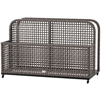 Rattan Storage Cart with Wheels and Basket for Patio or Poolside