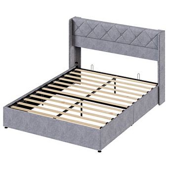YIORTWO Upholstered Storage Bed Frame with Hydraulic Lift, Platform Bed with Headboard