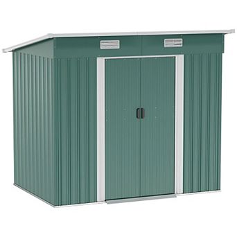 Large Galvanized Steel Garden Shed with Lockable Door and Sloped Roof