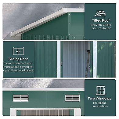 Large Galvanized Steel Garden Shed with Lockable Door and Sloped Roof