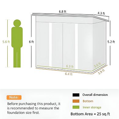 Large Galvanized Steel Garden Shed with Lockable Door and Sloped Roof