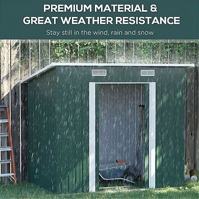 Large Galvanized Steel Garden Shed with Lockable Door and Sloped Roof