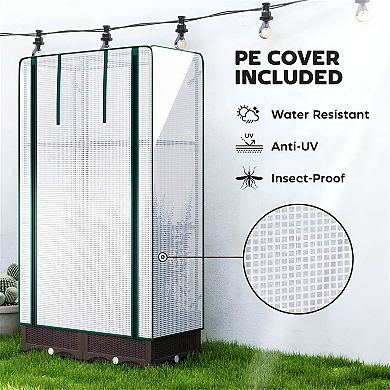 Raised Garden Bed Planter with Dual Trellis, Greenhouse Cover and Self Watering System