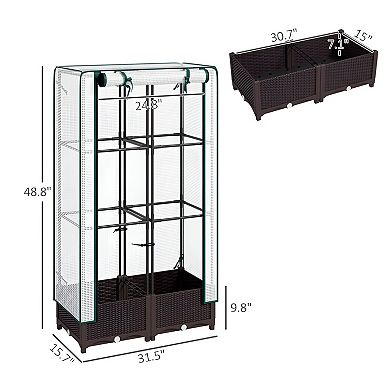 Raised Garden Bed Planter with Dual Trellis, Greenhouse Cover and Self Watering System