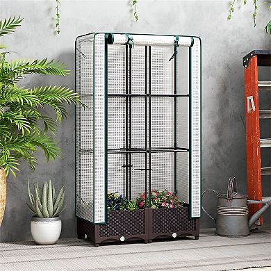 Raised Garden Bed Planter with Dual Trellis, Greenhouse Cover and Self Watering System