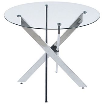 Modern Expandable Dining Table with Tempered Glass Top and Metal Base