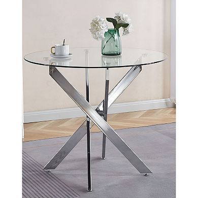 Modern Expandable Dining Table with Tempered Glass Top and Metal Base