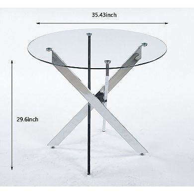 Modern Expandable Dining Table with Tempered Glass Top and Metal Base