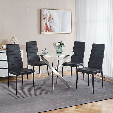 Modern Expandable Dining Table with Tempered Glass Top and Metal Base