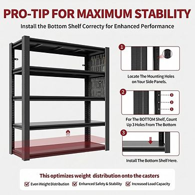 VIYET 72"H Metal Garage Shelving with Pegboard - 24" Deep 5-Tier 2000LBS Heavy Duty Storage Rack