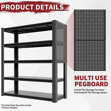 VIYET 72"H Metal Garage Shelving with Pegboard - 24" Deep 5-Tier 2000LBS Heavy Duty Storage Rack