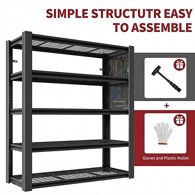 VIYET 72"H Metal Garage Shelving with Pegboard - 24" Deep 5-Tier 2000LBS Heavy Duty Storage Rack