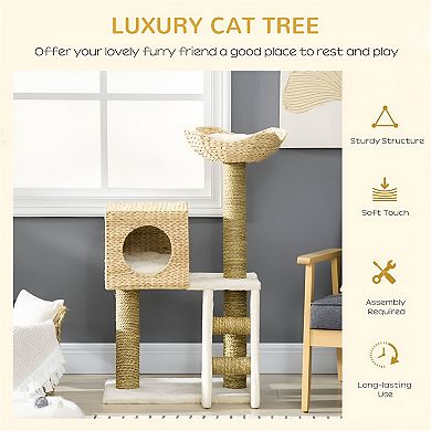Multi-Level Cat Tower with Basket Bed, Enclosed Condo and Climbing Ladder