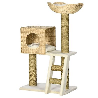 Multi-Level Cat Tower with Basket Bed, Enclosed Condo and Climbing Ladder