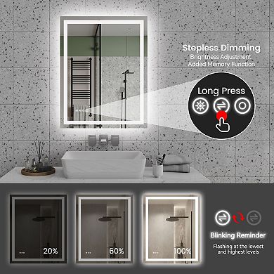 Rectangular LED Vanity Mirror with Touch Control and Memory Function