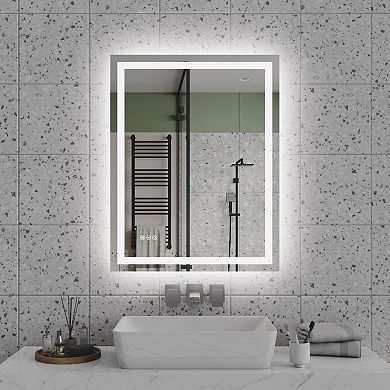Rectangular LED Vanity Mirror with Touch Control and Memory Function