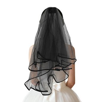 Wedding Veil 1 pc 23.62"-31.5" Edge Black