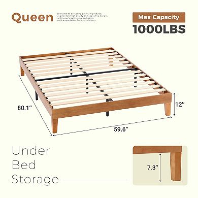 YIORTWO Solid Wood Platform Bed Frame with Slats, Noise-Free Mattress Foundation
