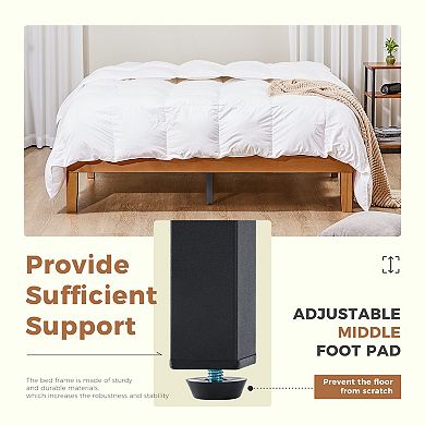 YIORTWO Solid Wood Platform Bed Frame with Slats, Noise-Free Mattress Foundation