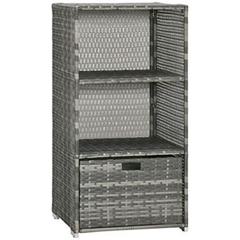 Outdoor Wicker Towel Valet Stand with 2 Shelves and Bottom Drawer