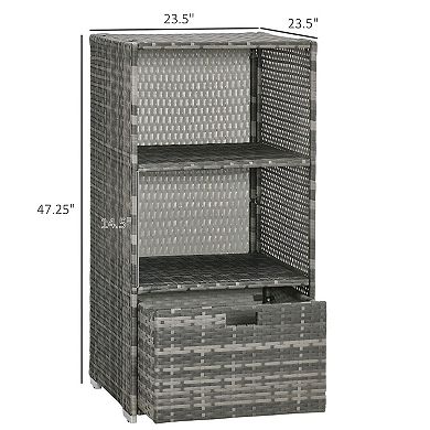 Outdoor Wicker Towel Valet Stand with 2 Shelves and Bottom Drawer