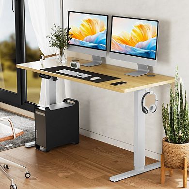YIORTWO Electric Standing Desk with Splice Board, Adjustable Height Desk with Hooks