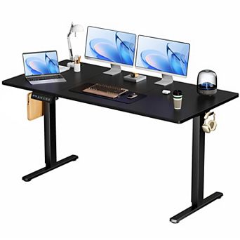 YIORTWO Electric Standing Desk with Splice Board, Adjustable Height Desk with Hooks