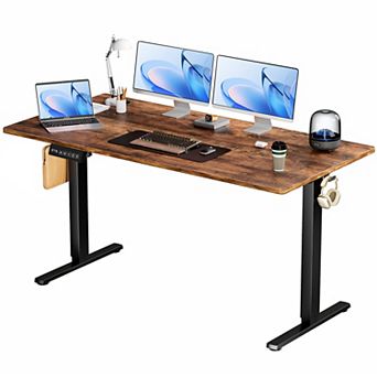 YIORTWO Electric Standing Desk with Splice Board, Adjustable Height Desk with Hooks