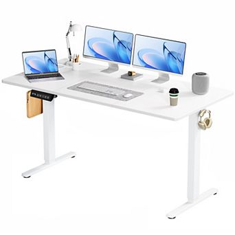 YIORTWO Electric Standing Desk with Splice Board, Adjustable Height Desk with Hooks