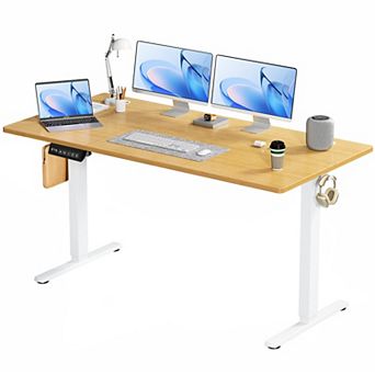 YIORTWO Electric Standing Desk with Splice Board, Adjustable Height Desk with Hooks