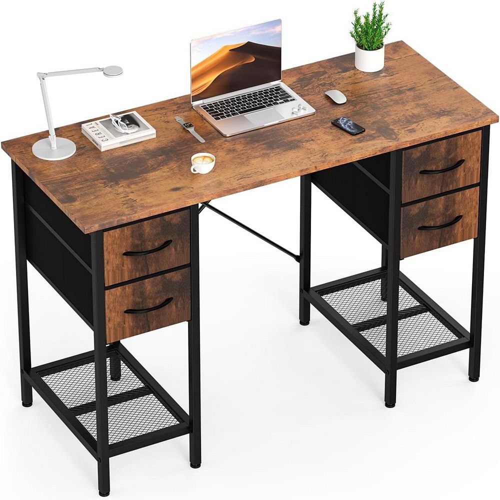 YIORTWO Computer Desk with 4 Drawers & Mesh Shelves, Home Office Desk